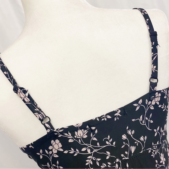 Rene Rofe Sleepwear Set Black & Pink Floral Slip & Robe - Picture 9 of 10